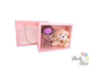Плюшено мече с букет в кутия кутия Teddy , 17х22х7.5см, Lavender
