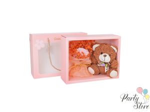 Плюшено мече с букет в кутия Teddy , 17х22х7.5см, Brown