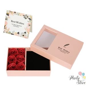 Елегантна кутия за бижута с 6 сапунени рози и подаръчна торбичка