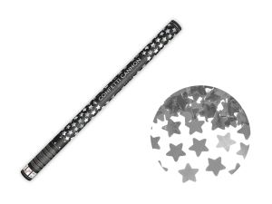 Конфети оръдие със звезди, сребърно, 80 см