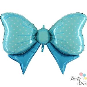 Голям фолиев балон „Синя панделка на точки“ – 35" (89 см)