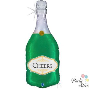 Голям фолиев балон „Бутилка шампанско Cheers“ – 36" (91 см)