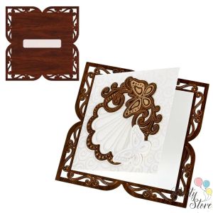 Луксозна поздравителна картичка и плик за пари „Честито завършване!“ (Перлена хартия и дърво)