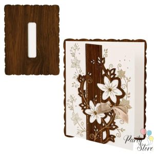 Луксозна картичка и плик за пари „Честито завършване!“ – Флорален мотив от дърво и перлена хартия