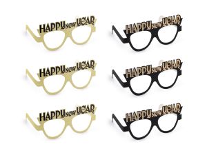 Очила Happy New Year (Честита Нова година), 17,5x8,5 см, черно-златисти (1 пкт. / 6 бр.)
