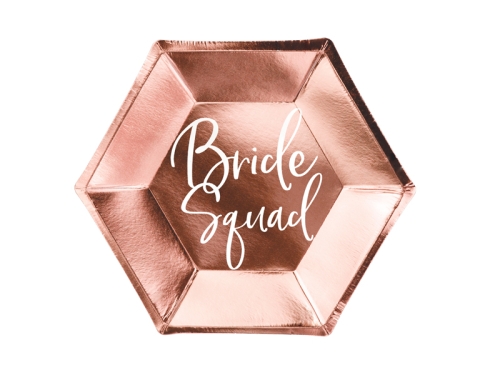 Хартиени чинии - розово злато Bride squad, 23 см (1 пакет / 6 броя) 