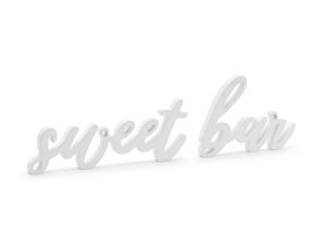 Дървен надпис Sweet bar, бял, 37x10см