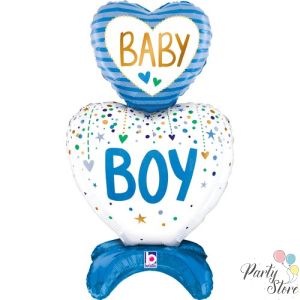 Фолиев балон „Сърца с основа Baby Boy“, 28 инча (71 см)